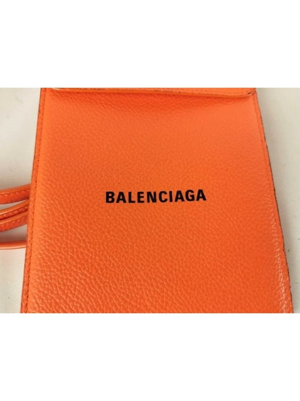 Balenciaga Phone Shoulder Cash Card Holder Orange Leather